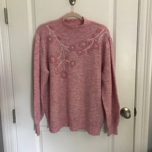 Monsoon sweater, size XL UK,  light pink with white and pink embroidery.